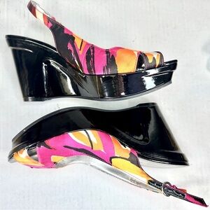 Marc Fisher Multicolor Peep Toe Wedge Sandal Size 7